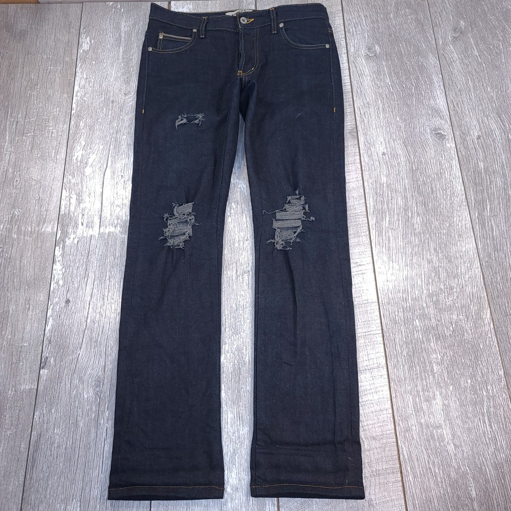 Naked & Famous Jeans Mens 31x33 Indigo Distressed Ripped Selvedge Denim Skinny